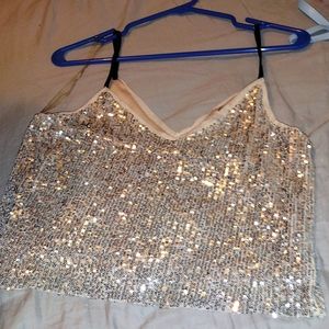 Strapless Size M silver sequined GB top